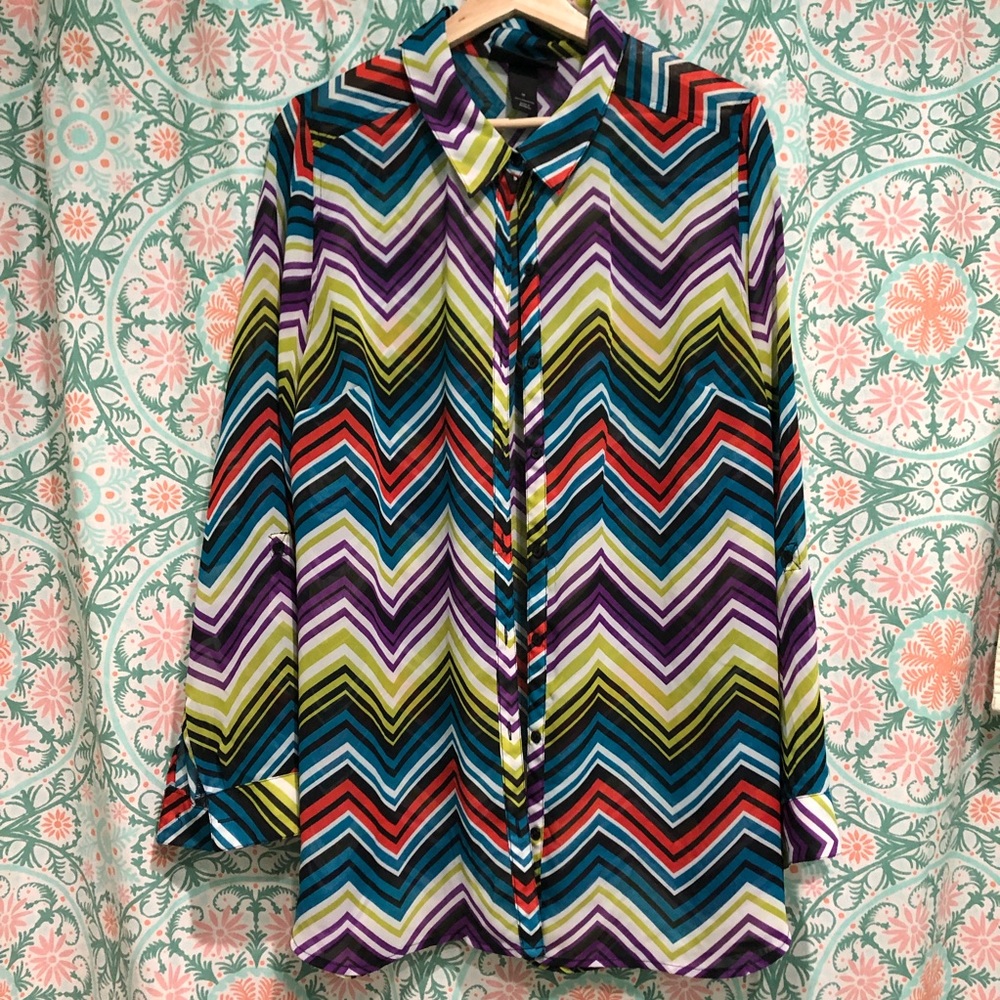 Lane Bryant Multi Stripe Button Down - image 1